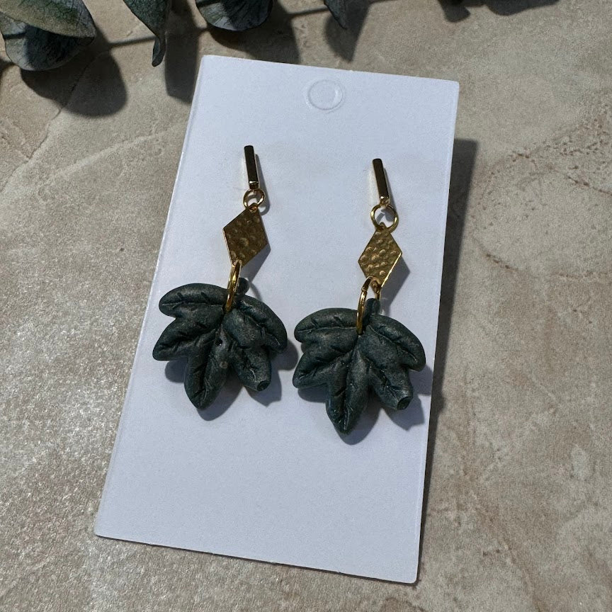 Forest Whisper: Green Maple Leaf Earrings