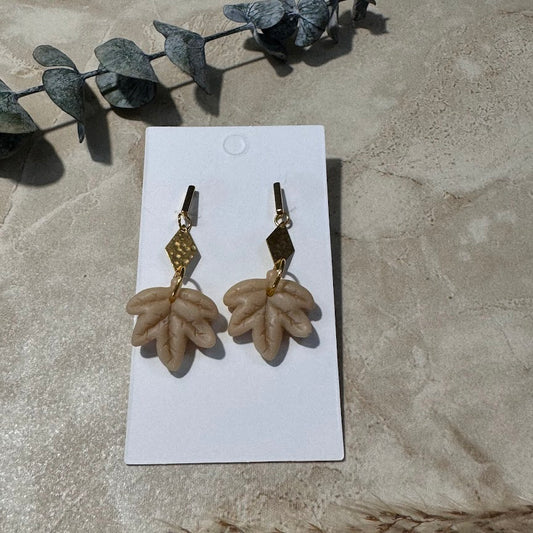 Golden Hour Leaves: Beige Resin Maple Leaf Earrings