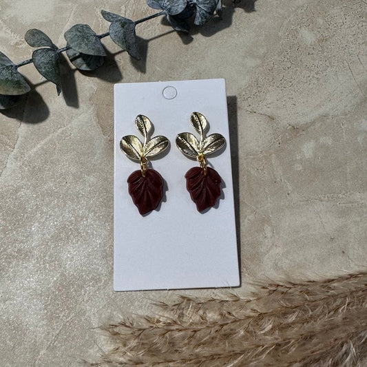 Vineyard Sunset: Wine Red Hibiscus Leaf Earrings