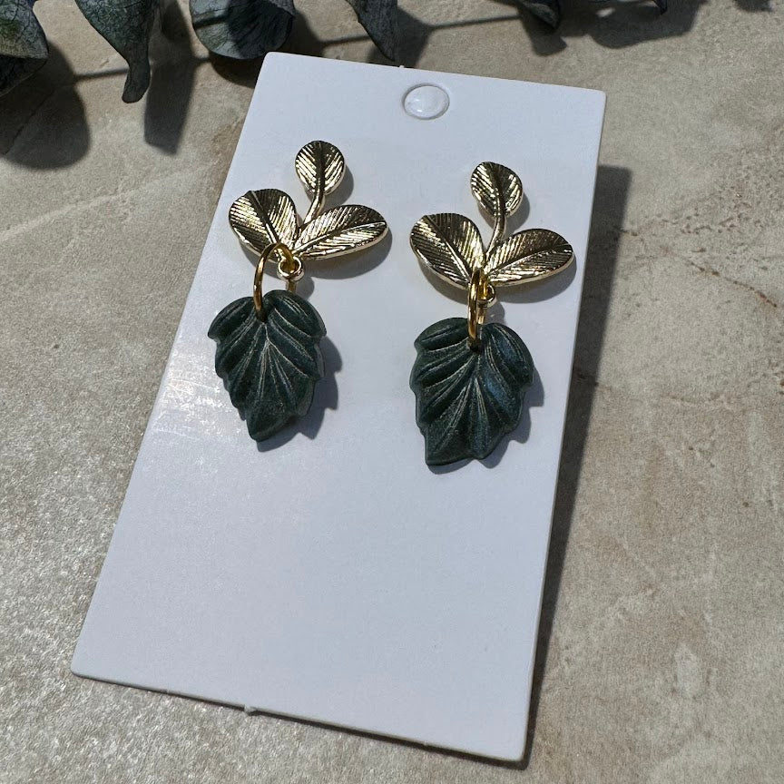 Tropical Escape: Green Hibiscus Leaf Earrings