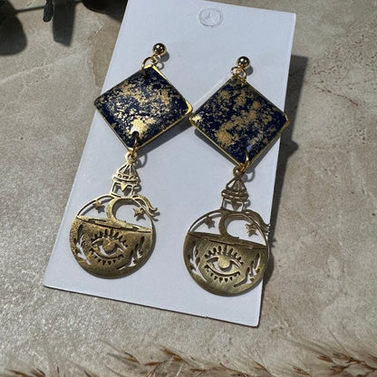 Mystic Potion: Blue & Gold All-Seeing Eye Earrings