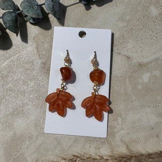 Autumn Glow: Copper Resin Maple Leaf Earrings