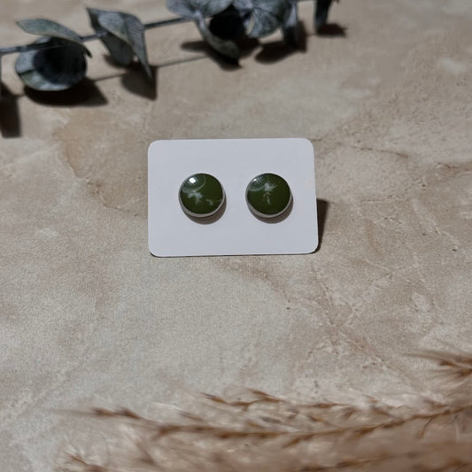 Seafoam Swirl: Green & White Resin Stud Earrings (8mm)