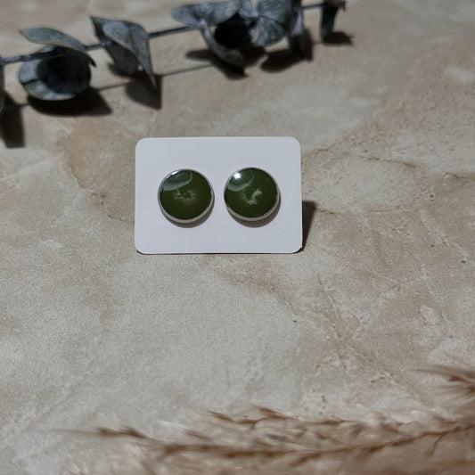 Seafoam Swirl: Green & White Resin Stud Earrings (10mm)