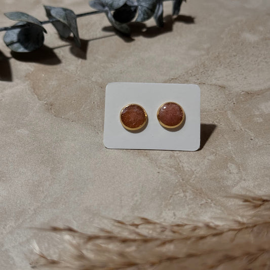 Copper Bloom: Copper & White Resin Stud Earrings (8mm)