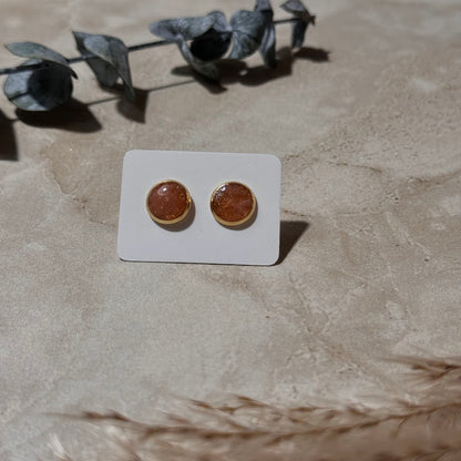 Copper Bloom: Copper & White Resin Stud Earrings (8mm)