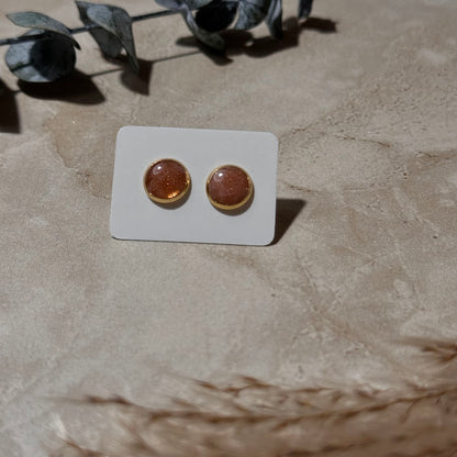 Copper Bloom: Copper & White Resin Stud Earrings (8mm)