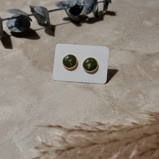 Spring Meadow: Green & White Resin Stud Earrings (8mm)