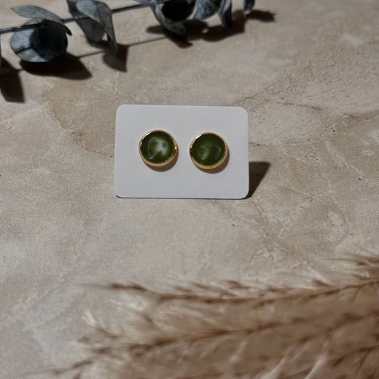 Spring Meadow: Green & White Resin Stud Earrings (8mm)