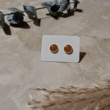 Golden Hour Glow: Copper Sparkle Resin Stud Earrings (6mm)