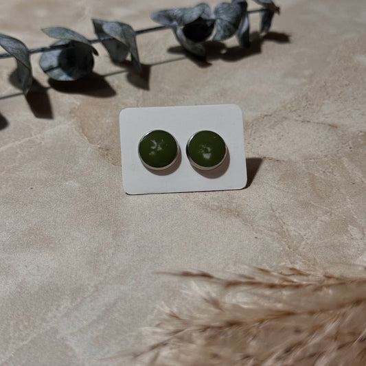 Seafoam Swirl: Green & White Resin Stud Earrings (10mm)