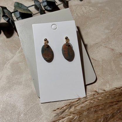 Golden Meadow: Green & Copper Flake Oval Clay Earrings