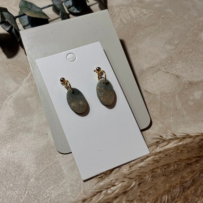 Golden Meadow: Green & Gold Flake Oval Clay Earrings