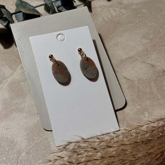 Golden Meadow: Green & Gold Flake Oval Clay Earrings