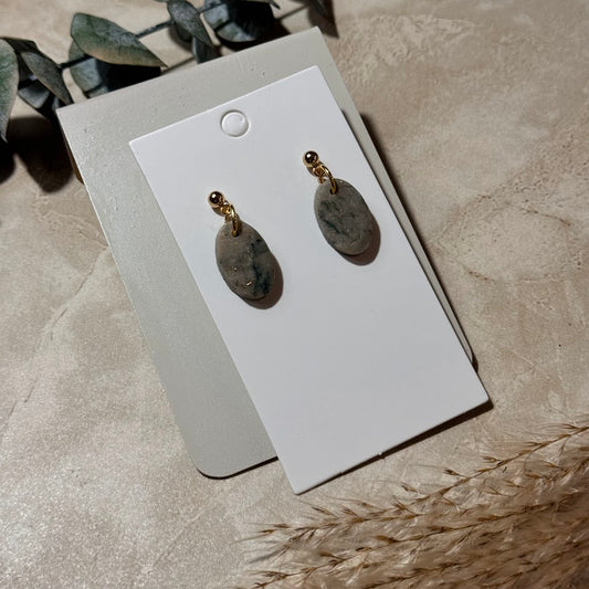 Golden Meadow: Green & Gold Flake Oval Clay Earrings