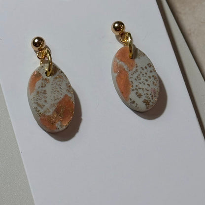 Golden Meadow: Green & Gold Flake Oval Clay Earrings