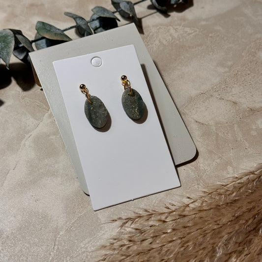 Golden Meadow: Green & Gold Flake Oval Clay Earrings