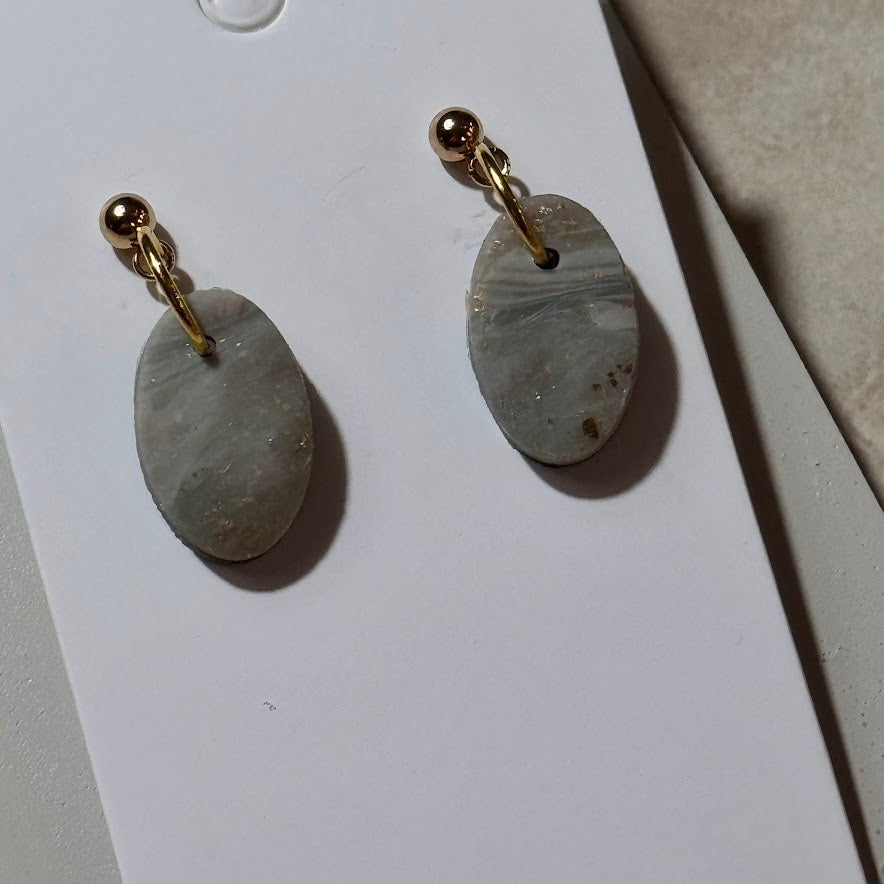 Golden Meadow: Green & Gold Flake Oval Clay Earrings