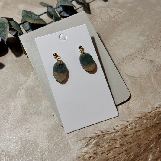 Golden Meadow: Green & Gold Flake Oval Clay Earrings