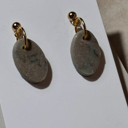 Golden Meadow: Green & Gold Flake Oval Clay Earrings