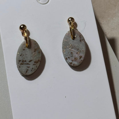 Golden Meadow: Green & Gold Flake Oval Clay Earrings