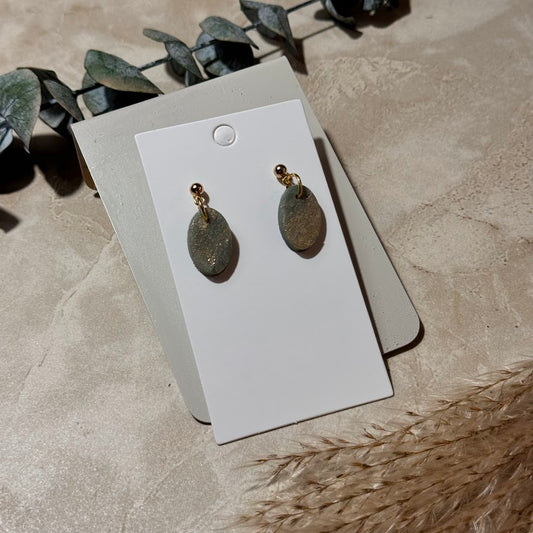 Golden Meadow: Green & Gold Flake Oval Clay Earrings