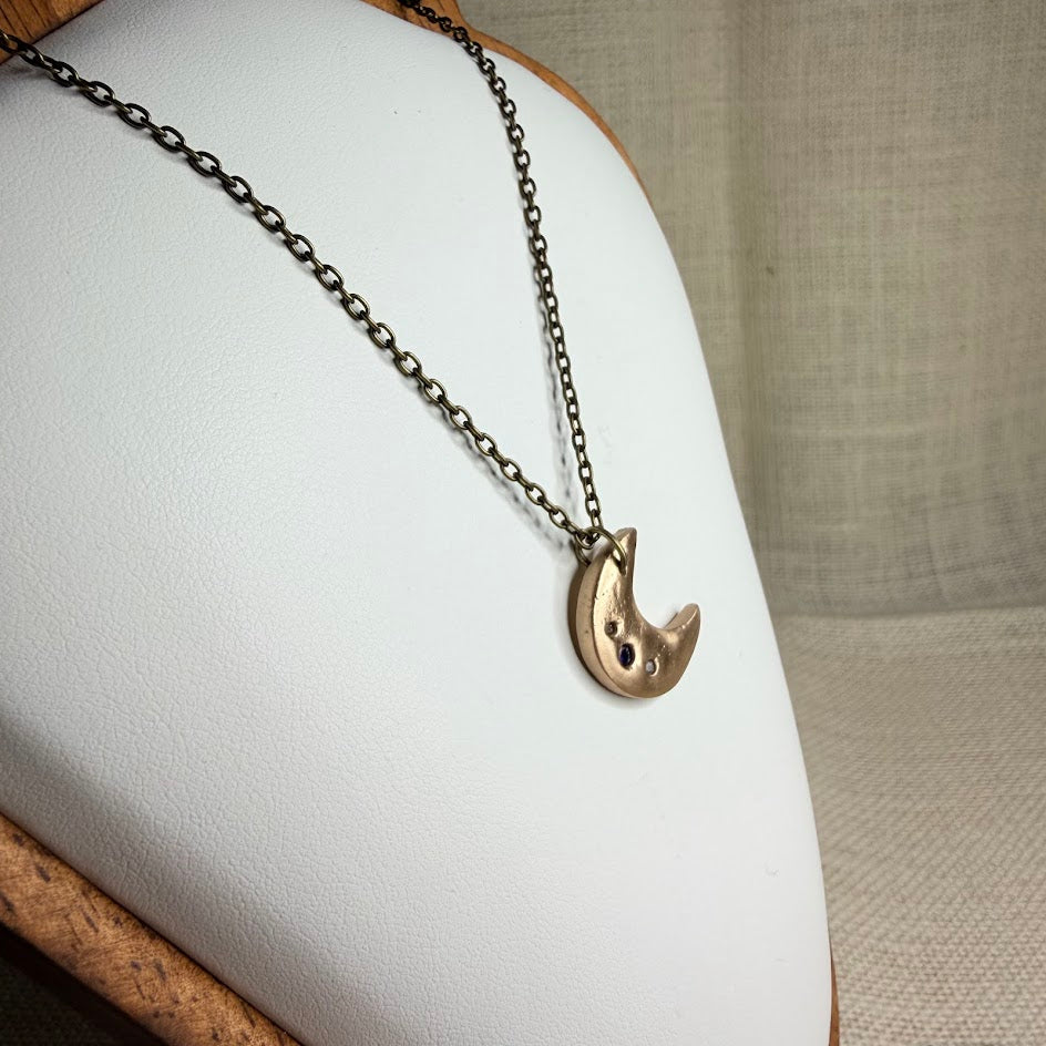 Constellation Moon Pendant · Bronze, White & Purple CZ Stones