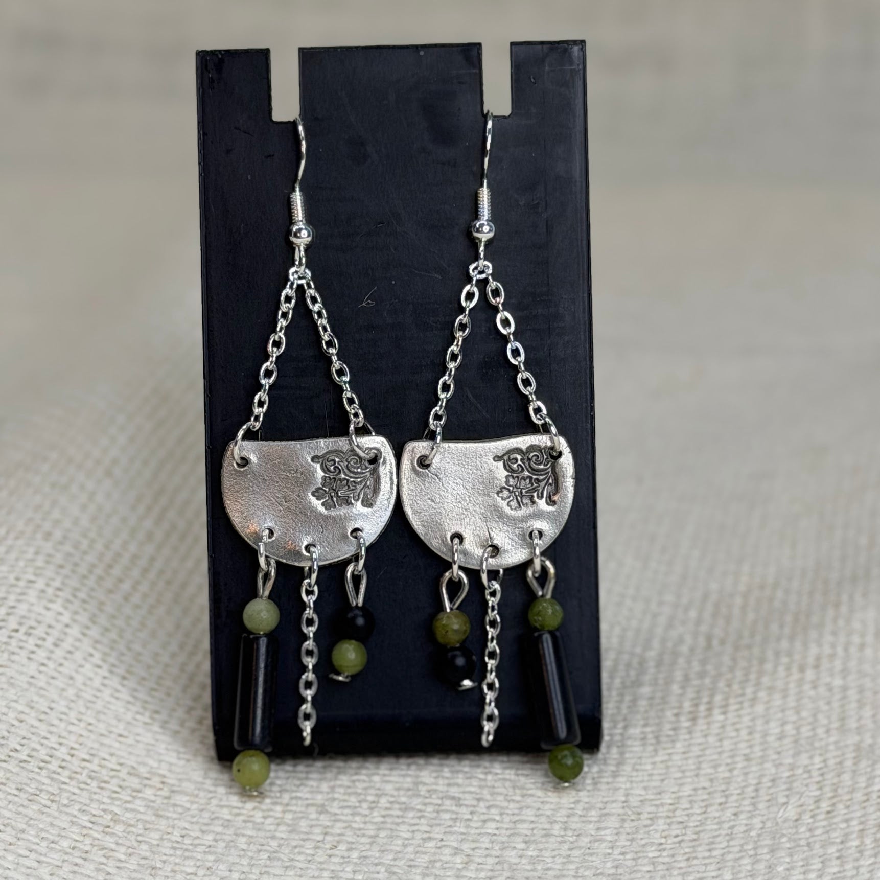 アクセサリー jentlouis Silver Drop pierce Garden Chandelier Drop Earrings · Sterling Silver, Jade, Black