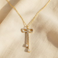 Rhinestone Bow Pendant Necklace