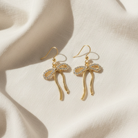 Rhinestone Bow Drop Earrings