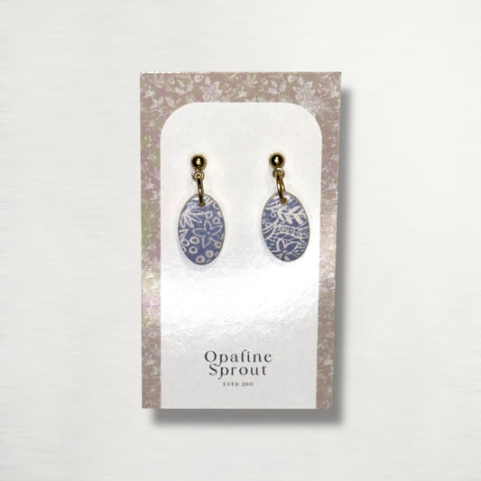 The Pebble Drop Earrings – Cornflower Toile – Special Edition | Hypoallergenic 18K Gold-Plated – Handmade Jewelry