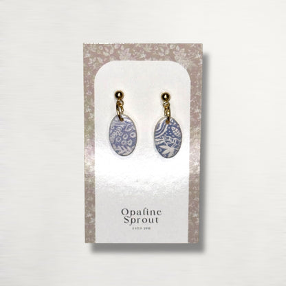 The Pebble Drop Earrings – Cornflower Toile – Special Edition | Hypoallergenic 18K Gold-Plated – Handmade Jewelry
