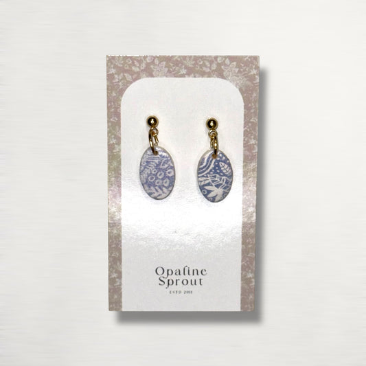 The Pebble Drop Earrings – Cornflower Toile – Special Edition | Hypoallergenic 18K Gold-Plated – Handmade Jewelry