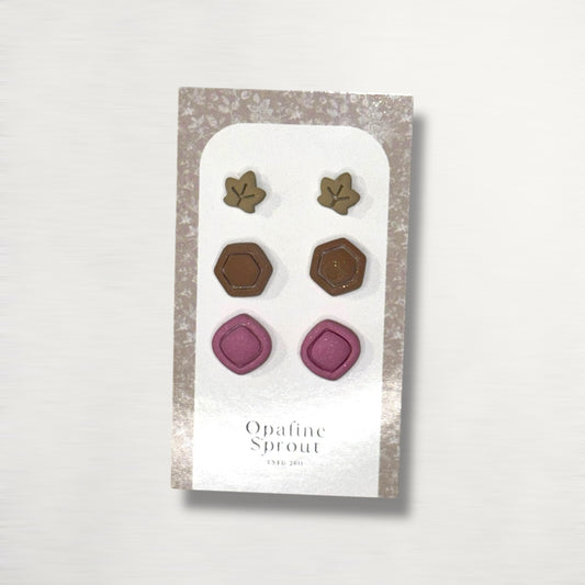 Stud Set Of 3 · Hypoallergenic 18K Gold Plated Stainless Steel · Clay Earrings