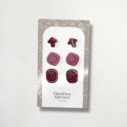 Stud Set Of 3 · Hypoallergenic 18K Gold Plated Stainless Steel · Clay Earrings