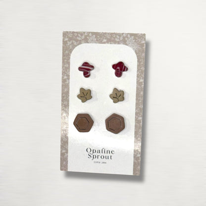 Stud Set Of 3 · Hypoallergenic 18K Gold Plated Stainless Steel · Clay Earrings