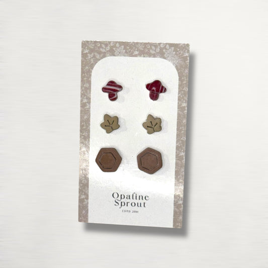 Stud Set Of 3 · Hypoallergenic 18K Gold Plated Stainless Steel · Clay Earrings