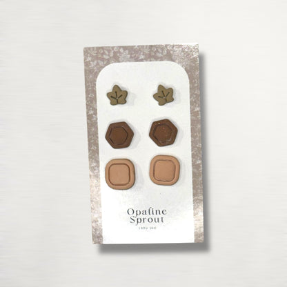 Stud Set Of 3 · Hypoallergenic 18K Gold Plated Stainless Steel · Clay Earrings