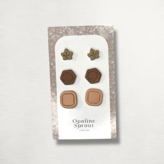 Stud Set Of 3 · Hypoallergenic 18K Gold Plated Stainless Steel · Clay Earrings