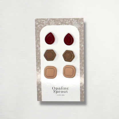 Stud Set Of 3 · Hypoallergenic 18K Gold Plated Stainless Steel · Clay Earrings