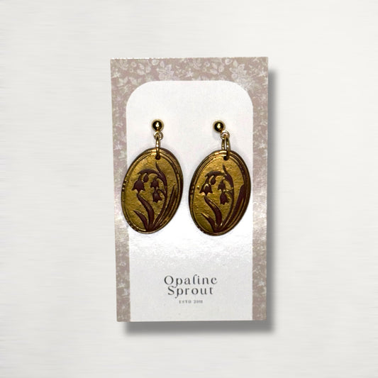 The Vignette Drop Earrings – Sepia & Gold Lily Of The Valley – Special Edition | Hypoallergenic 18K Gold-Plated – Handmade Jewelry