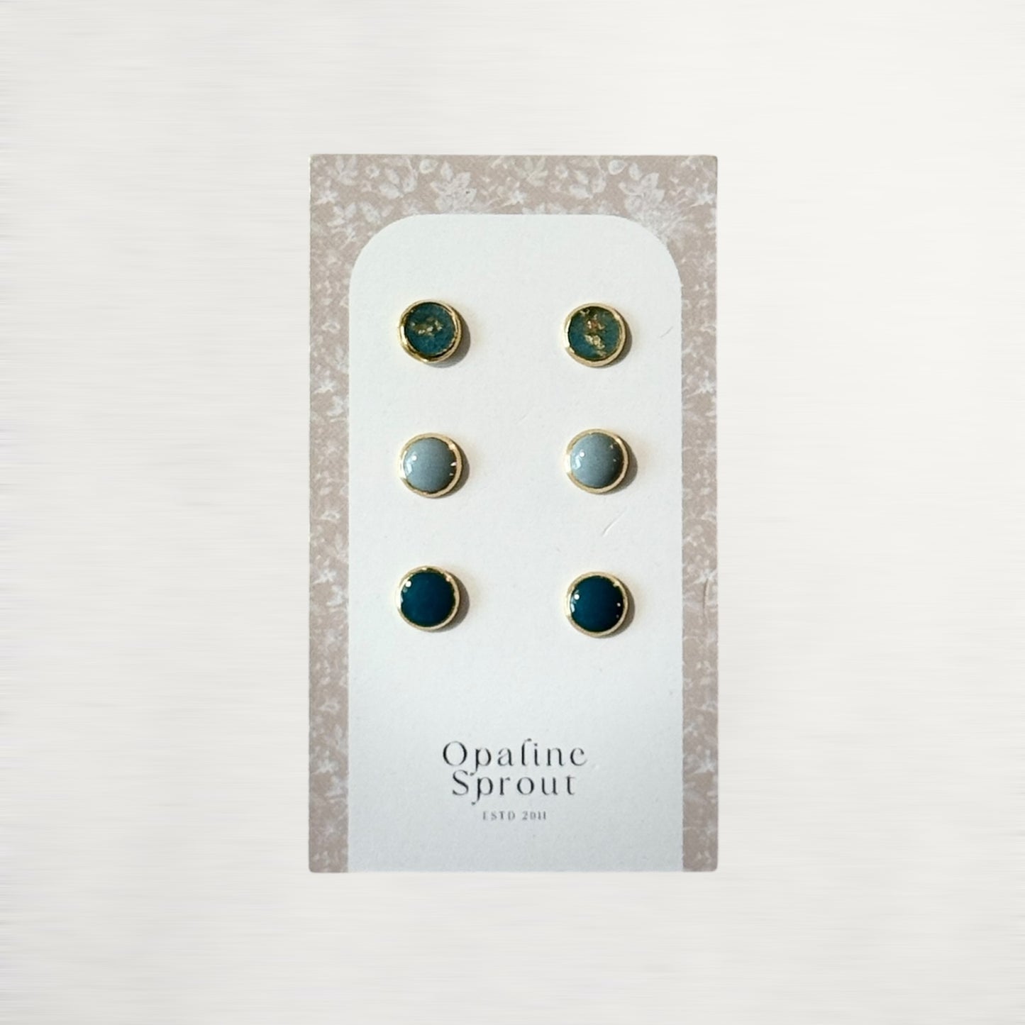 The Dot Studs – Dusty Mint, Navy, Slate Blue