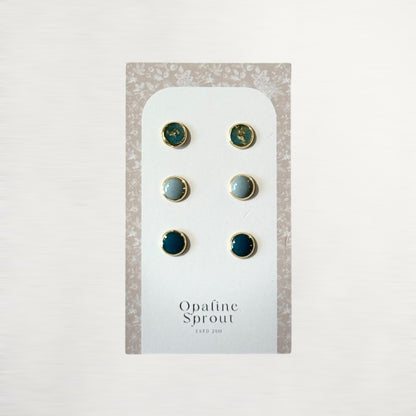 The Dot Studs – Dusty Mint, Navy, Slate Blue