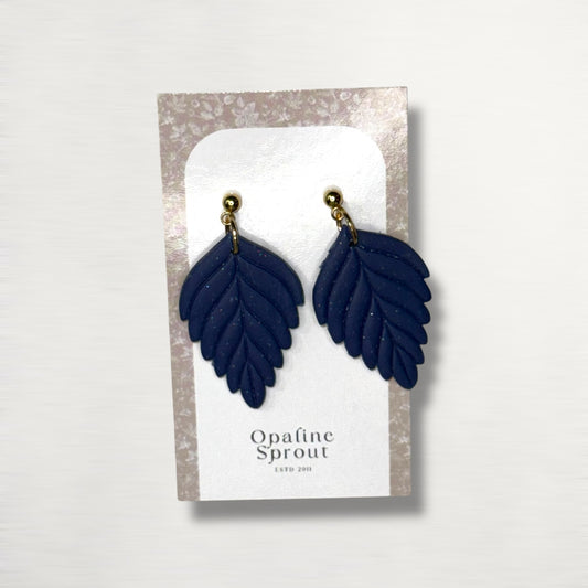 The Pressed Leaf Drop Earrings – Deep Navy – Winter Collection · Winter Wonderland | Hypoallergenic 18K Gold-Plated – Handmade Jewelry