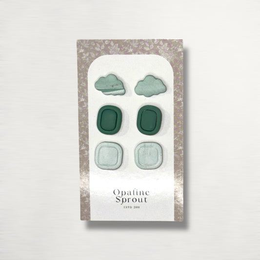 Stud Set Of 3 · Hypoallergenic 18K Gold Plated Stainless Steel · Clay Earrings