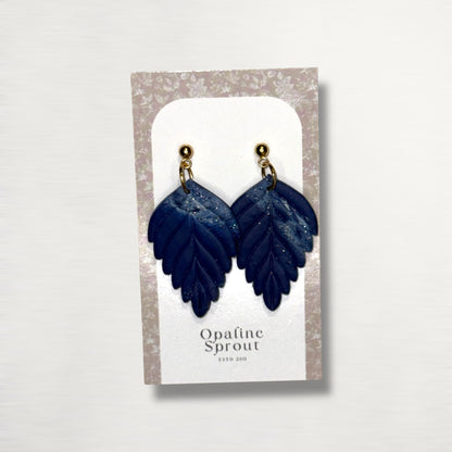 The Pressed Leaf Drop Earrings – Deep Navy – Winter Collection · Winter Wonderland | Hypoallergenic 18K Gold-Plated – Handmade Jewelry
