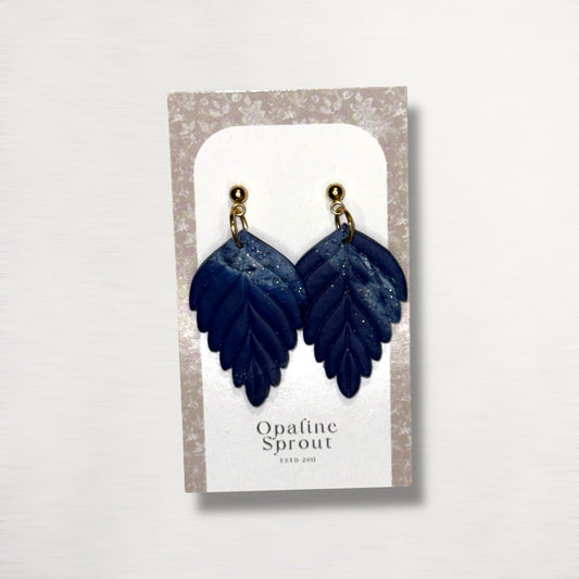 The Pressed Leaf Drop Earrings – Deep Navy – Winter Collection · Winter Wonderland | Hypoallergenic 18K Gold-Plated – Handmade Jewelry