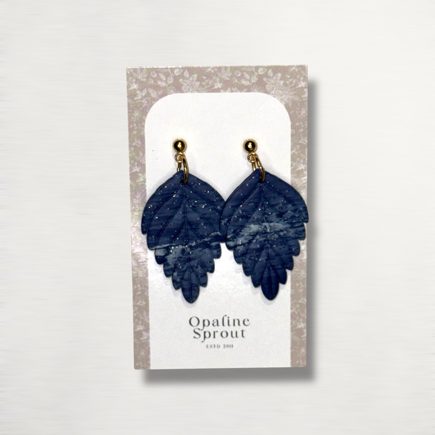 The Pressed Leaf Drop Earrings – Deep Navy – Winter Collection · Winter Wonderland | Hypoallergenic 18K Gold-Plated – Handmade Jewelry