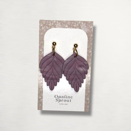 The Pressed Leaf Drop Earrings – Hazy Lilac – Garden Collection · Moonlit Garden | Hypoallergenic 18K Gold-Plated – Handmade Jewelry