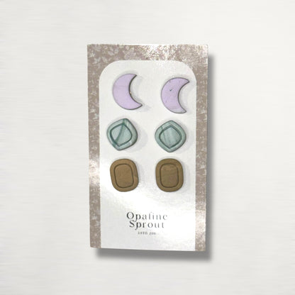 Stud Set Of 3 · Hypoallergenic 18K Gold Plated Stainless Steel · Clay Earrings